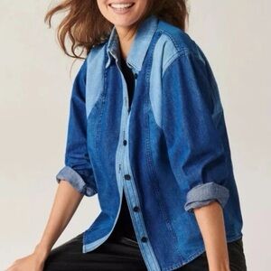 NWT Ba&Sh Chemise Ianis Mix Denim Long Sleeve Button Collared Denim Jean Shirt